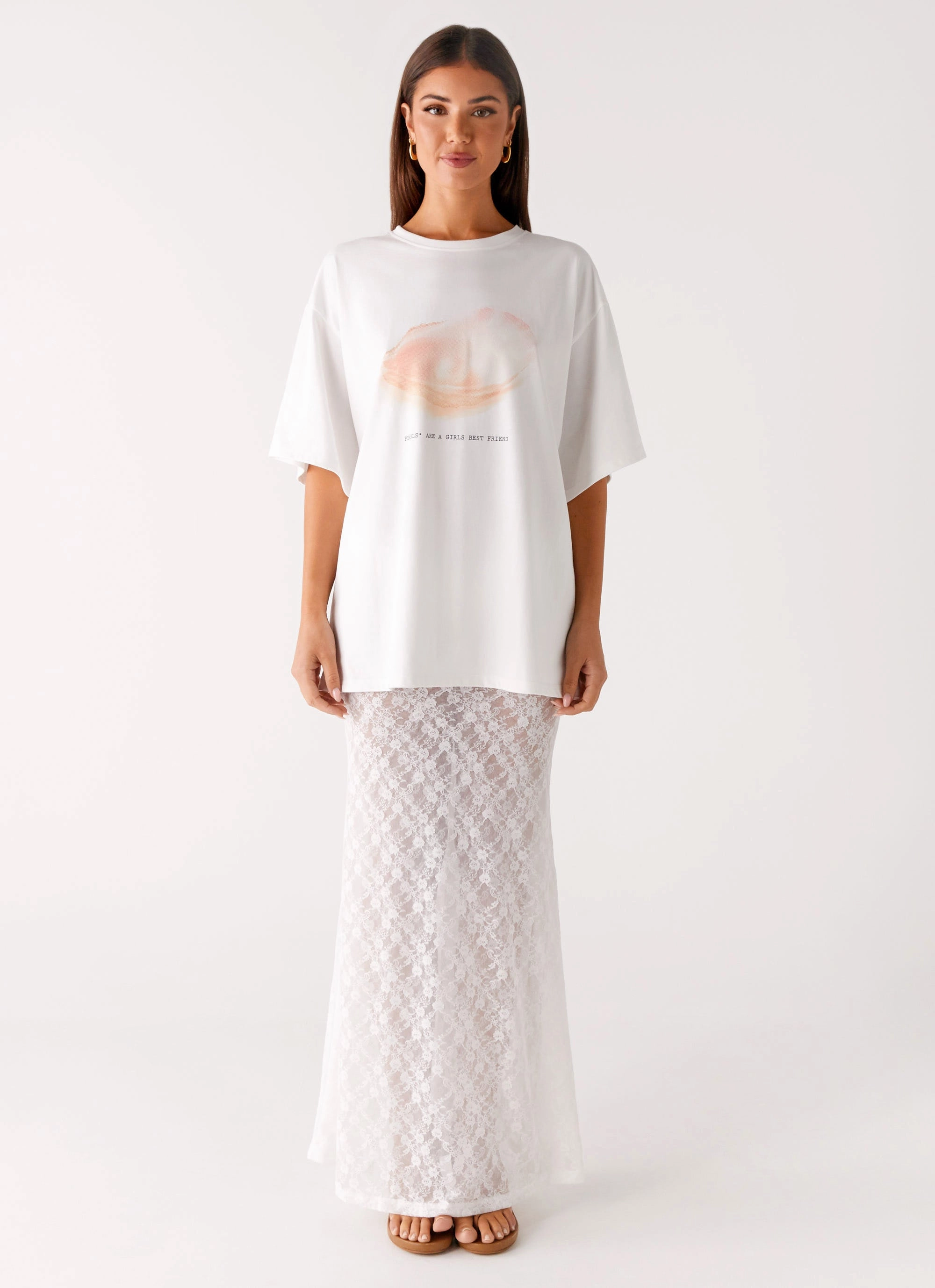Pearl Oversized Tee - White V-Neck
