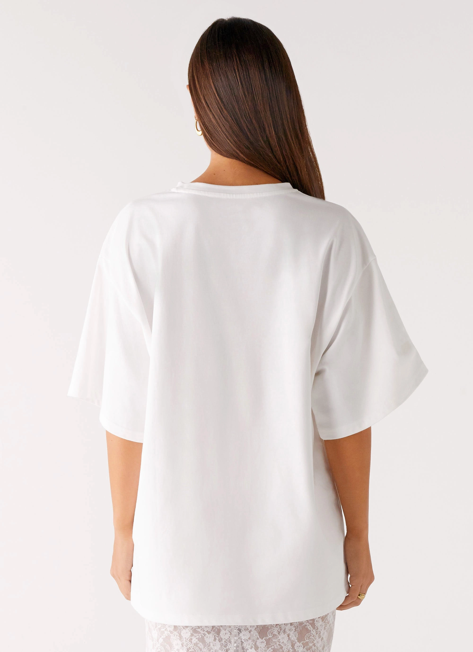 Pearl Oversized Tee - White Cozy Stretch Fit Casual Essential