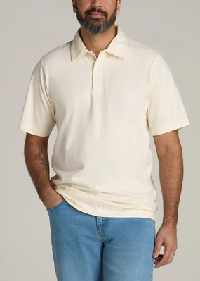 LJ&S Ultra Soft Short Sleeve Cotton Polo for Tall Men in Antique White Effortless Layer