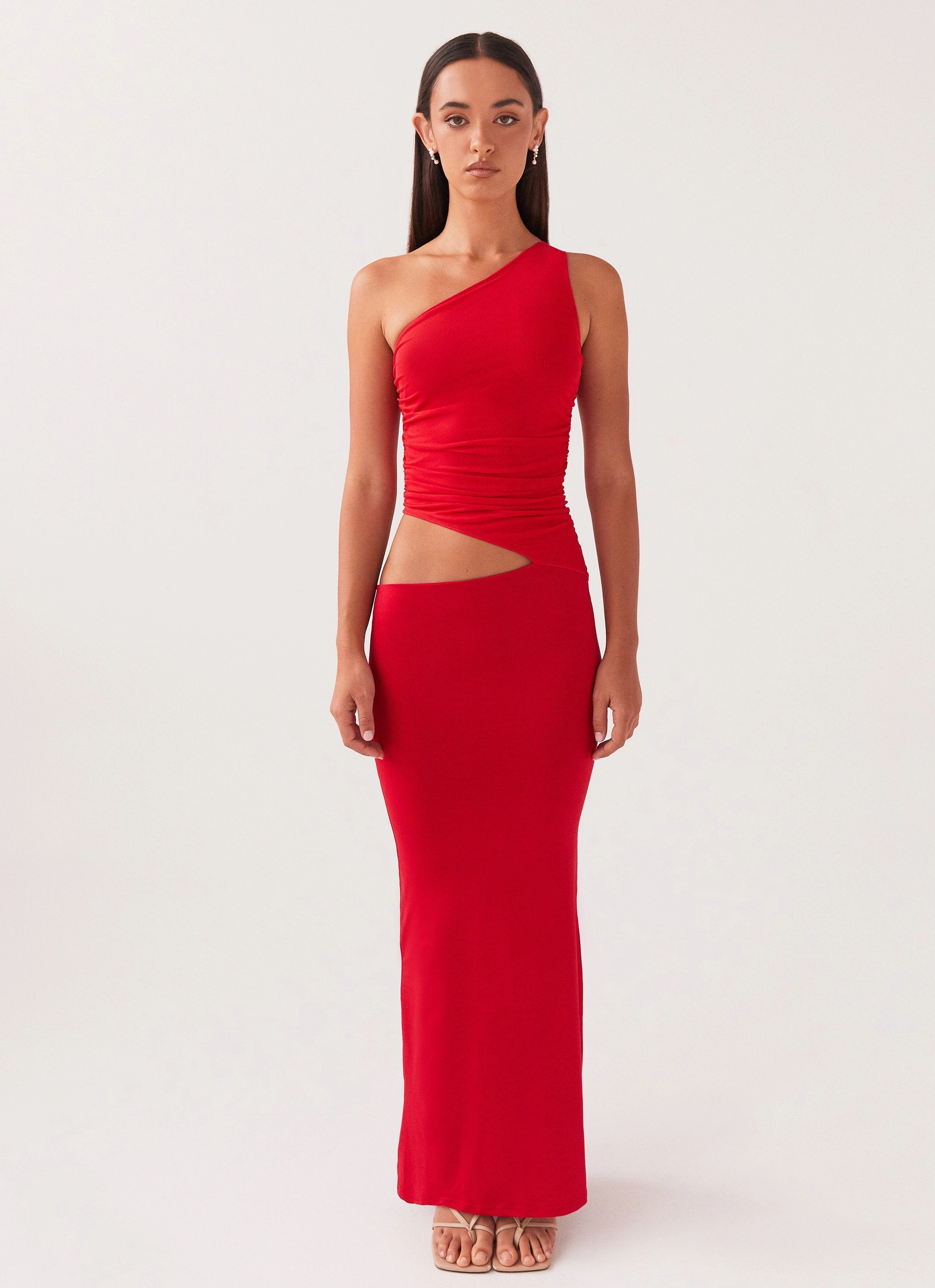 Chill Moment Seranella One Shoulder Maxi Dress - Cherry Red