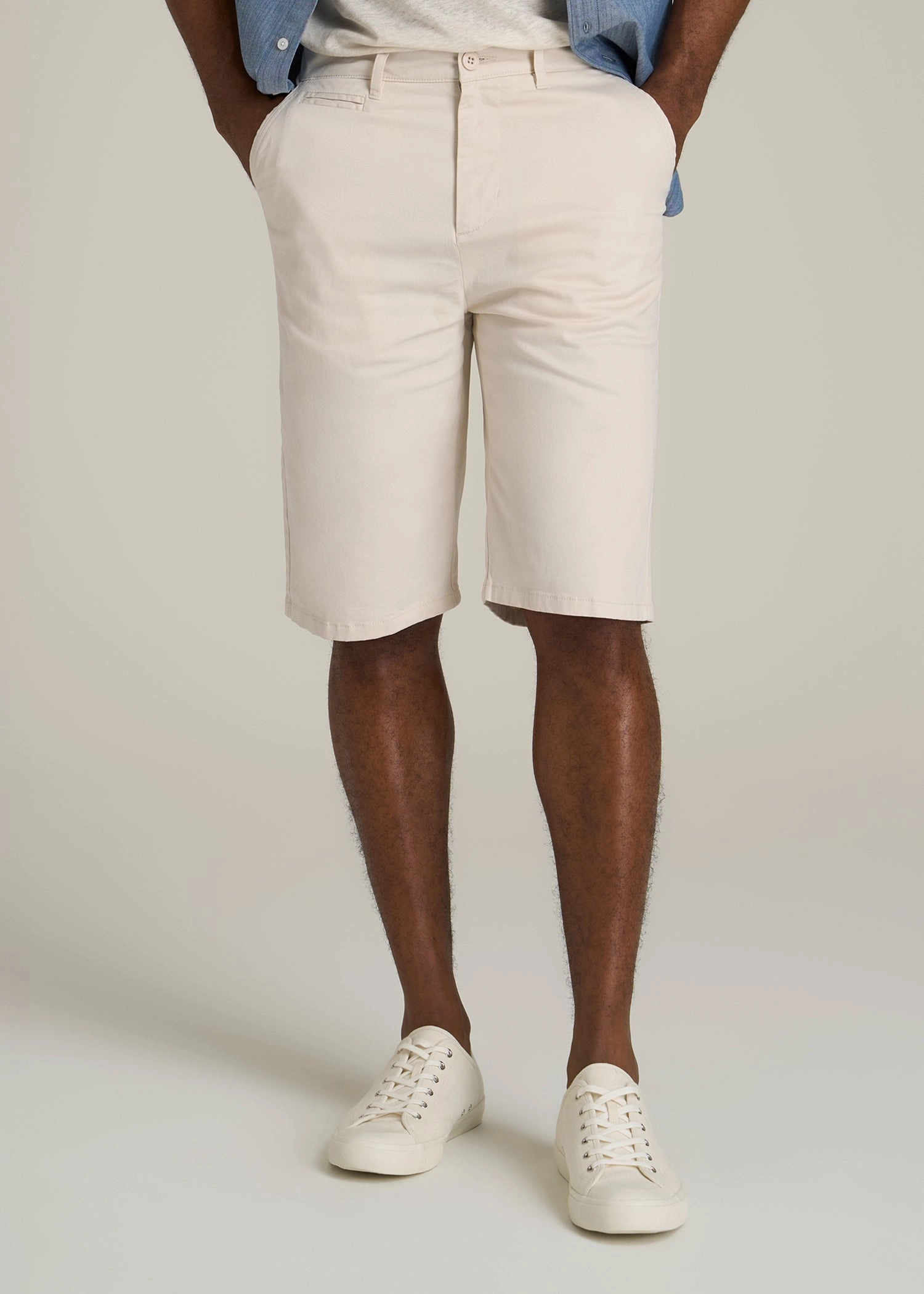 Chino Shorts for Tall Men in Chalk snap closure Bright Colors