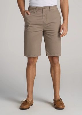 Chino Shorts for Tall Men in Dark Sand Stain Resistant Treatment Active Look