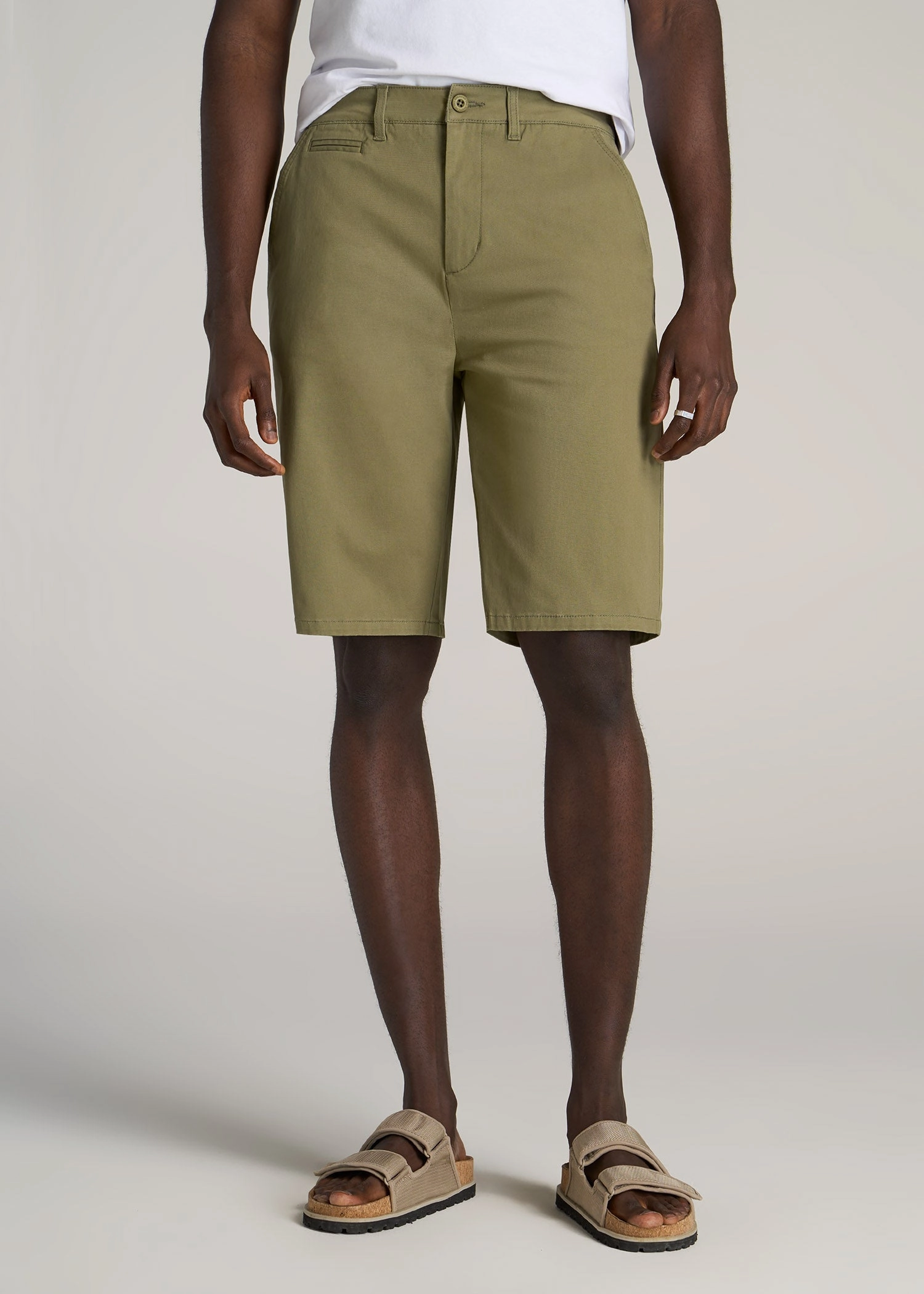 Chino Shorts for Tall Men in Fatigue Green Comfy Cut Warm Weather Wear