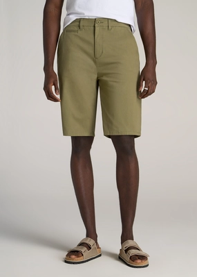 Chino Shorts for Tall Men in Fatigue Green Comfy Cut Warm Weather Wear