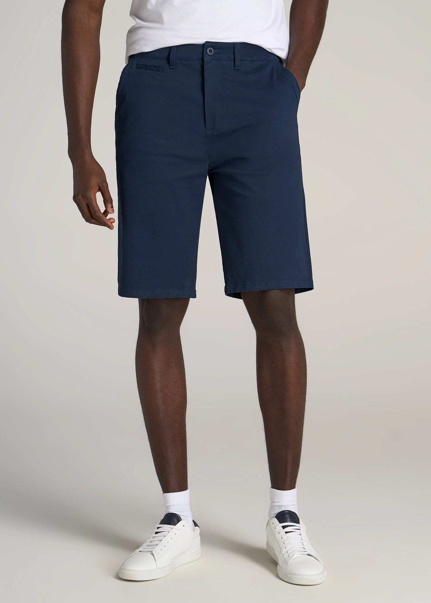 Flex Style Reinforced Seams Chino Shorts for Tall Men in Marine Navy