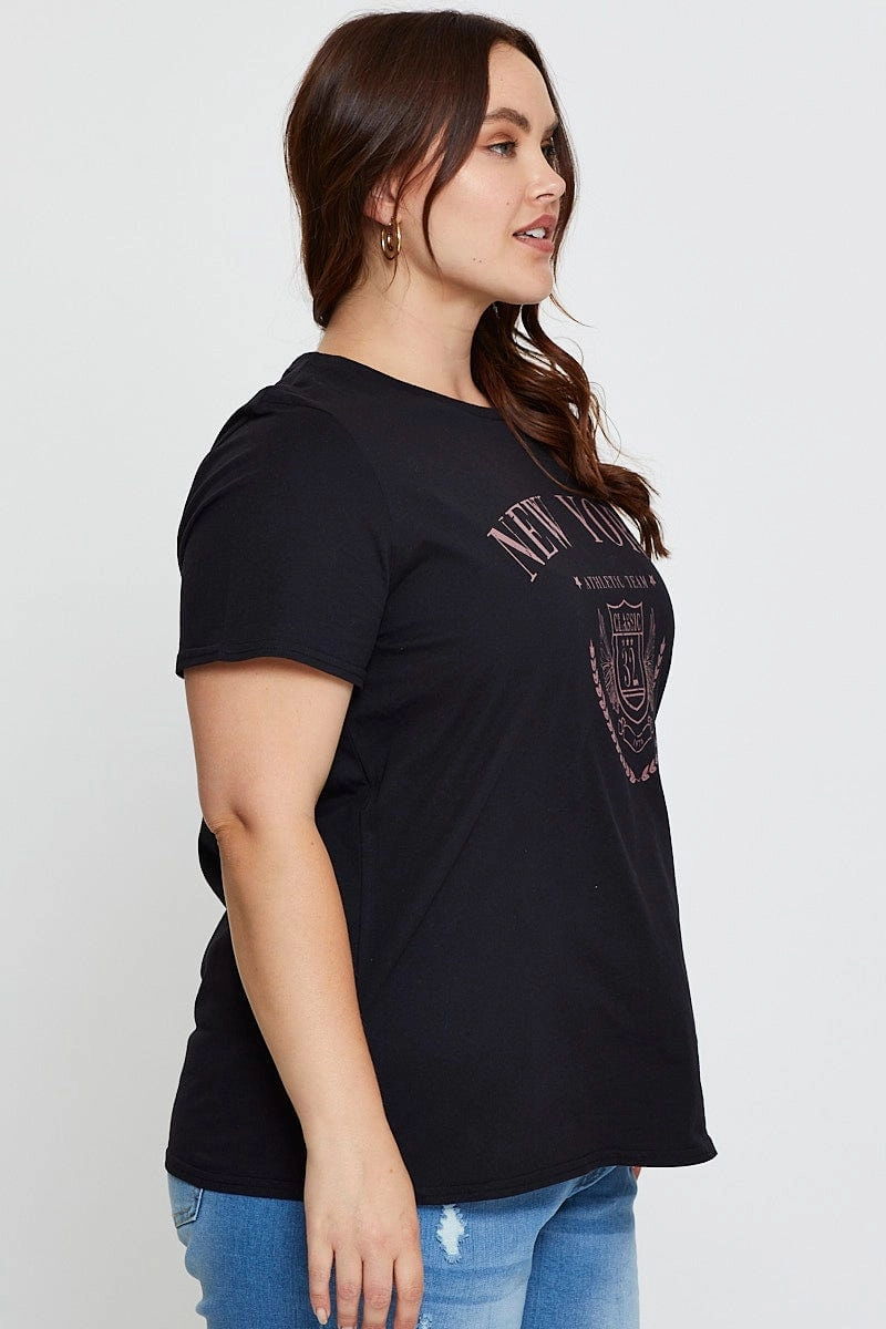 Black Graphic T-shirt New York Crew Neck Short Sleeve Summer Fashion Breathable Stretch Fit