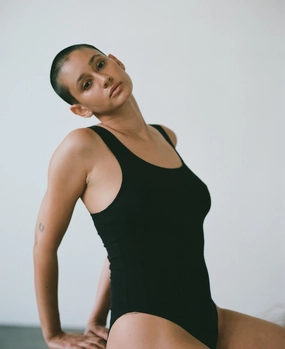 Anti Odor Technology Lightweight Shirt Christy Bodysuit, Regen Silk Noil Jersey, Black