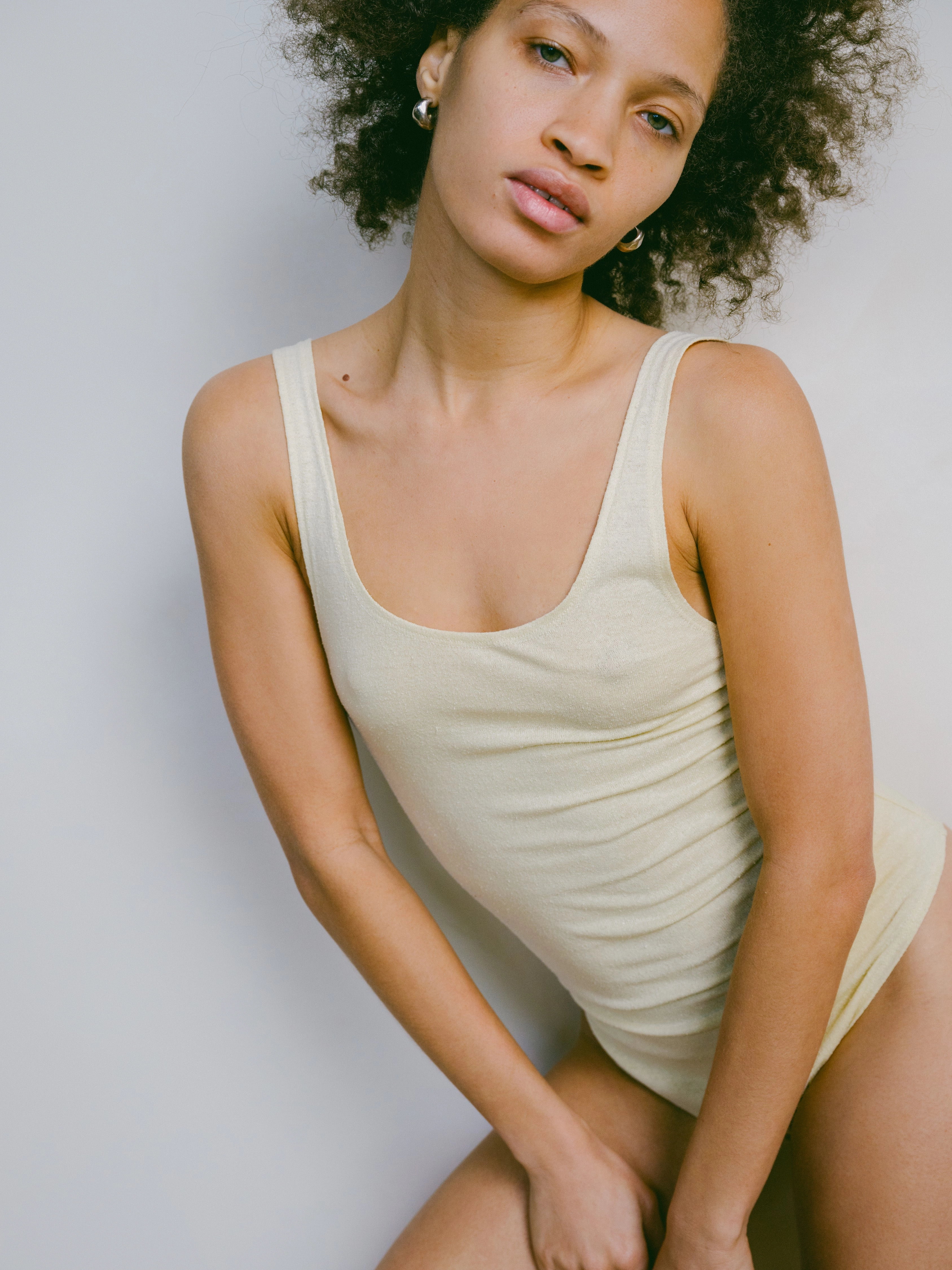 Breathable Fit Design Christy Bodysuit, Regen Silk Noil Jersey, Butter