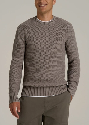 Comfortable fit Cozy All Season Chunky Knit Textured Crewneck Sweater for Tall Men in Portobello