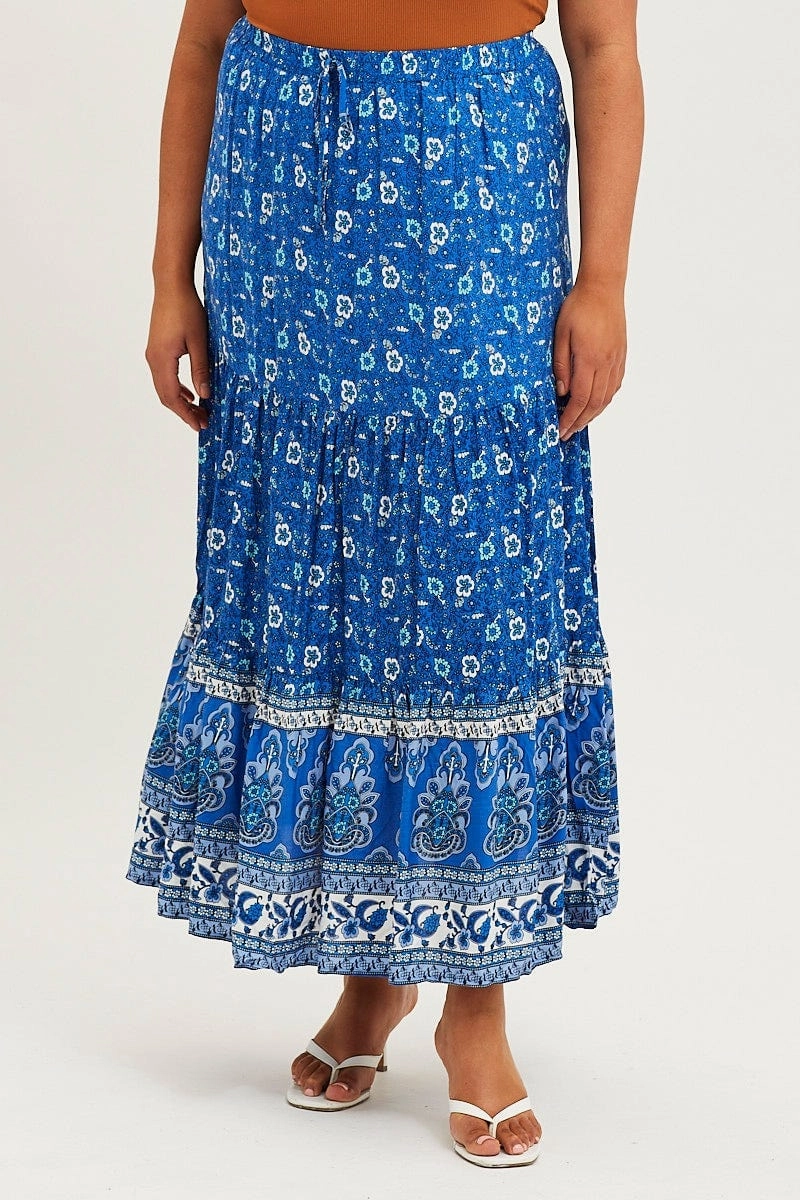 Boho Print Tiered Maxi Skirt Elegant Look
