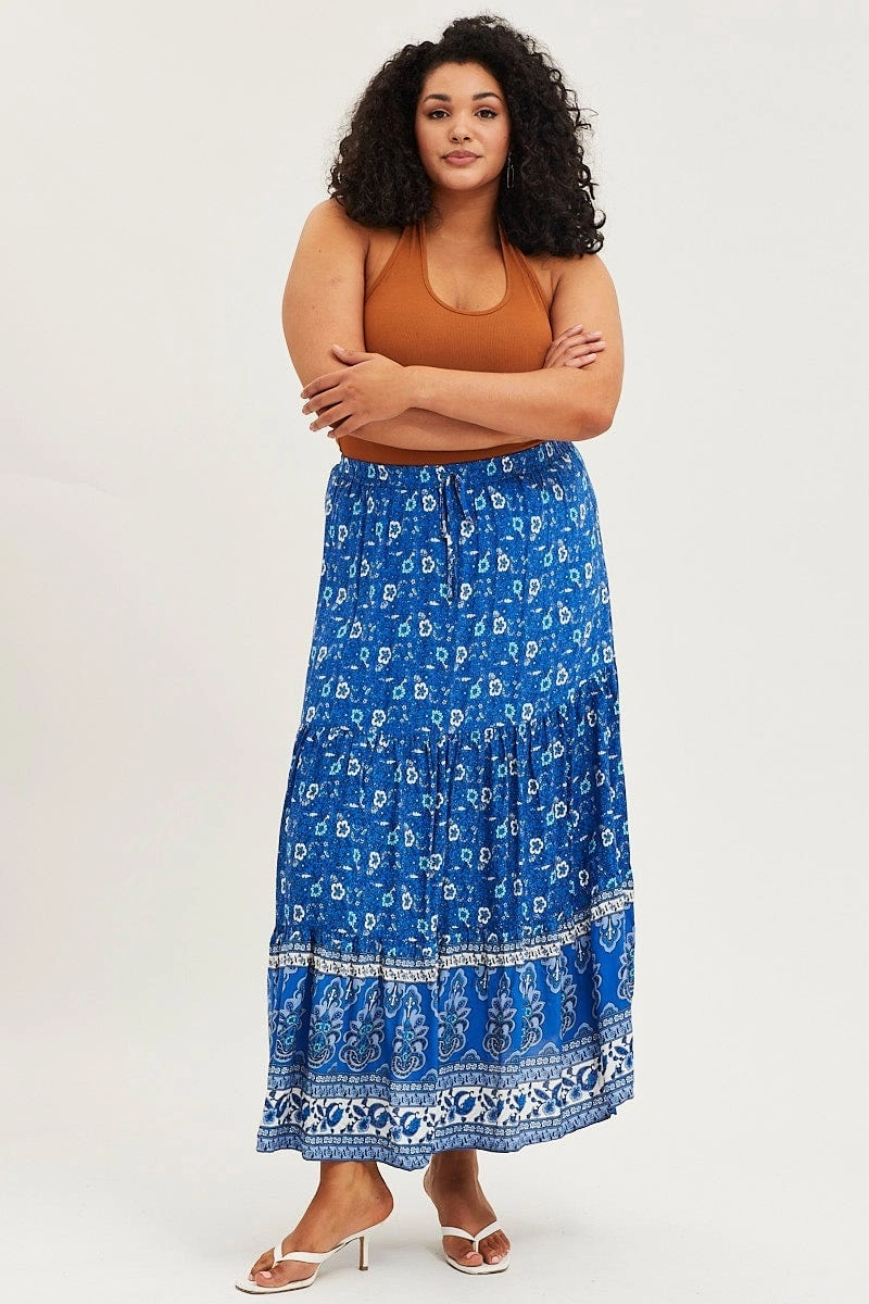 Boho Print Tiered Maxi Skirt Layered Structure