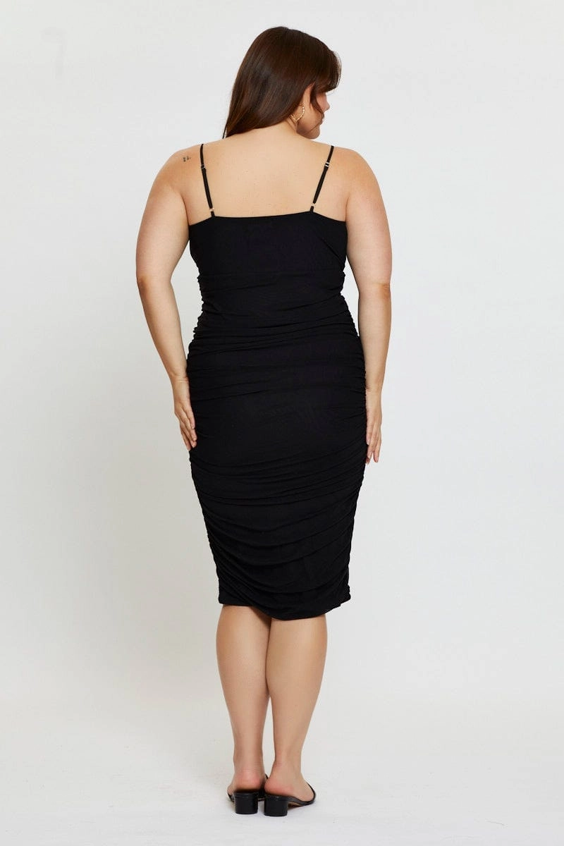 Black Bodycon Dress Square Neck Sleeveless Midi Blush Shade Airy Weave