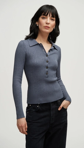 Weekend Bold Sporty Design Ribbed Collar Sweater in Viscose Polyester | Powder Blue