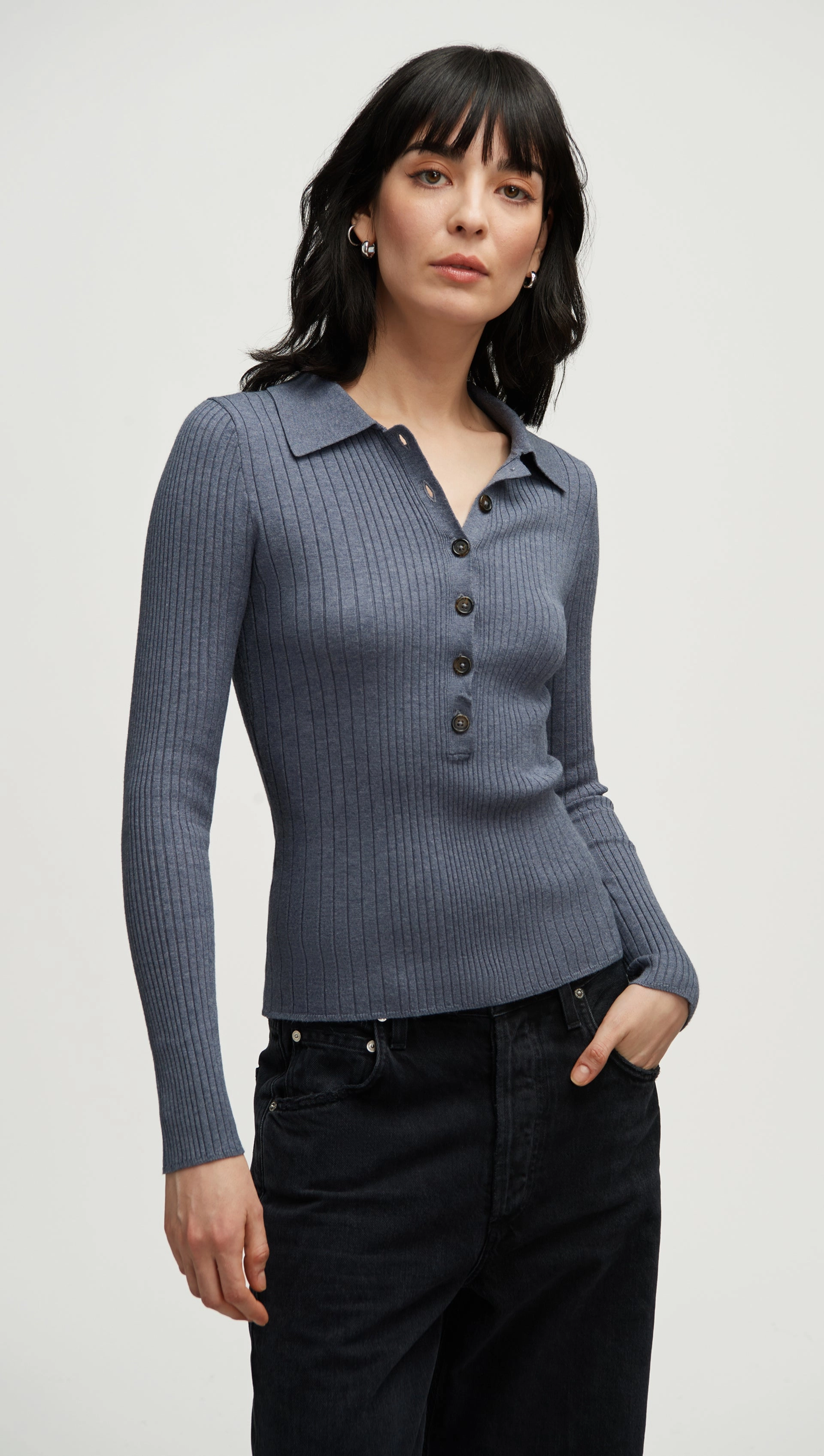 Ribbed Collar Sweater in Viscose Polyester | Powder Blue Fresh Relaxed