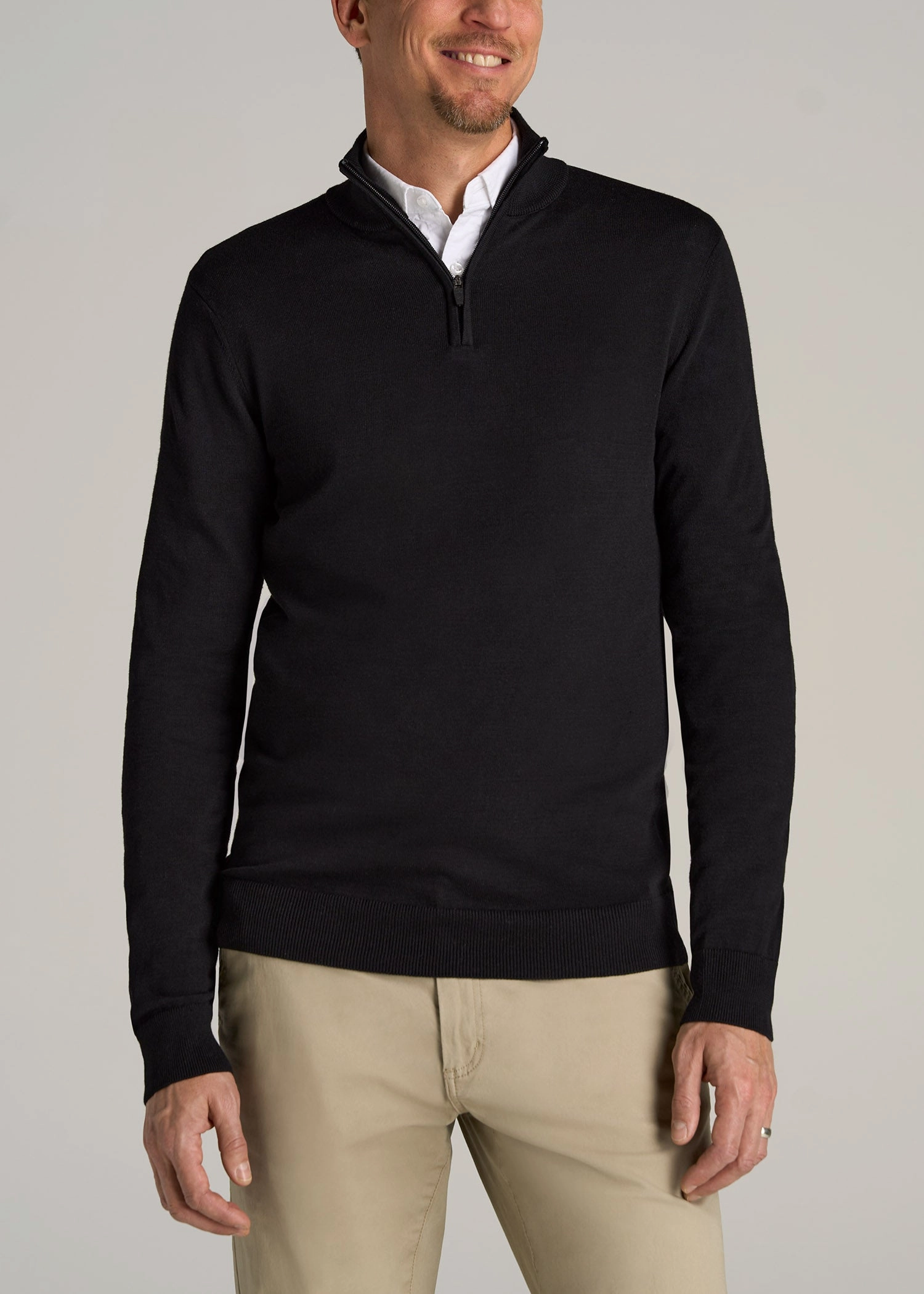 Anti fungal Everyday Quarter-Zip Tall Men's Sweater in Black