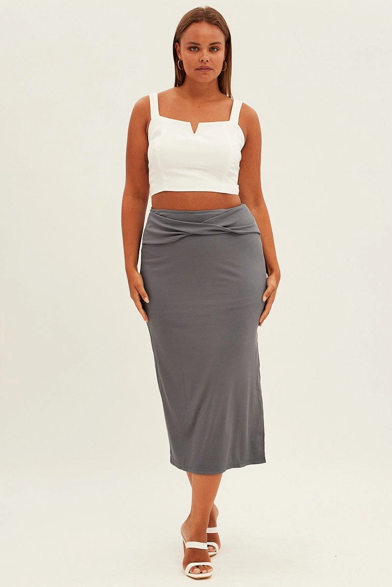 Grey Midi Skirt High Rise Pencil Ribbed Chic Look Resale Value