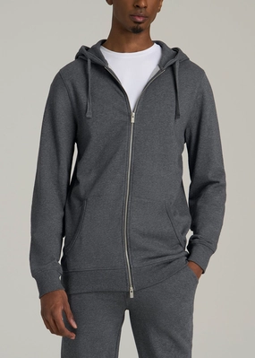 Wearever 2.0 French Terry Full-Zip Hoodie for Tall Men in Charcoal Mix Adjustable Comfy Look