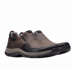 Clarks Men's Walpath Waterproof Step Slip-On - Dark Brown Lace   Up Design Fashion Go