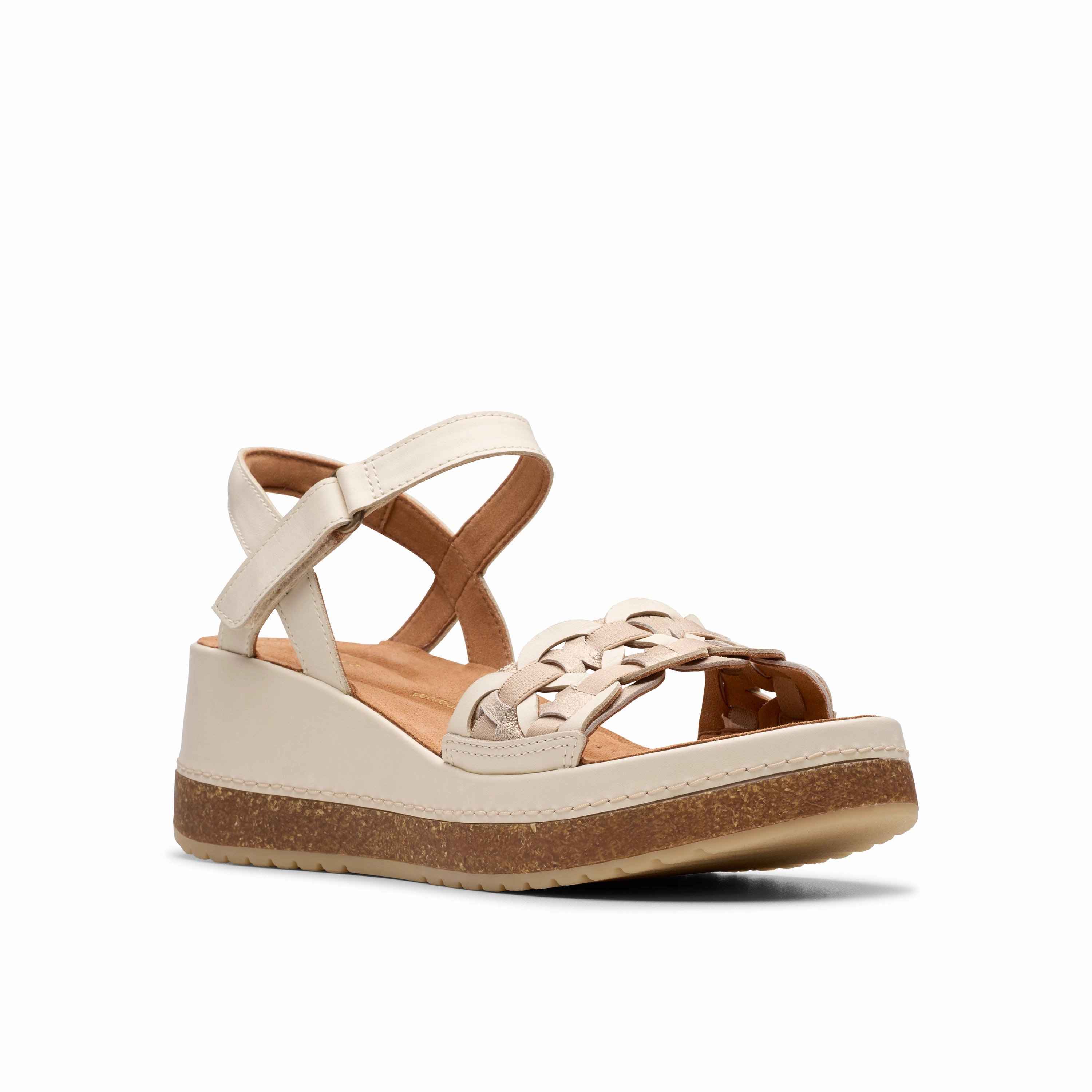 Foot-Friendly Shoes Clarks Women's Kassanda Bar Wedge Sandal - Creme Multi
