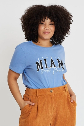 Blue Graphic T-shirt Short Sleeve Cotton Comfy Fit Layer