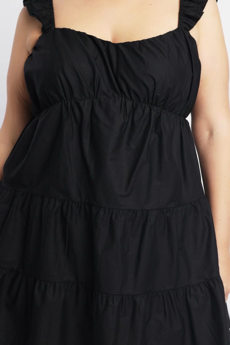 Love Glow Chic beachwear dress Black Flutter Sleeve Cotton Blend Minidress