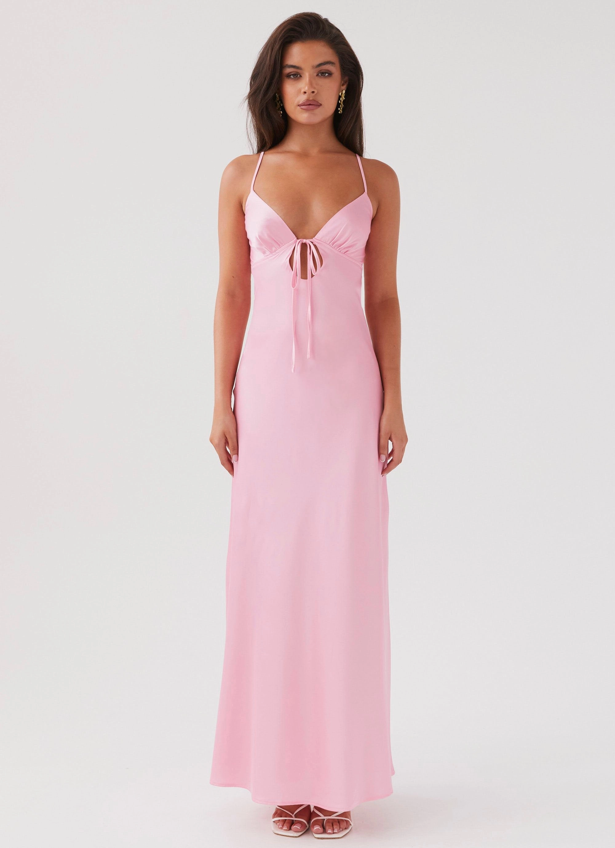 Flora Satin Maxi Dress - Candy Sleek Waistband Lounge Ready