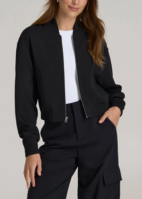 Insulated Design Cropped Women's Tall Bomber Jacket in Black