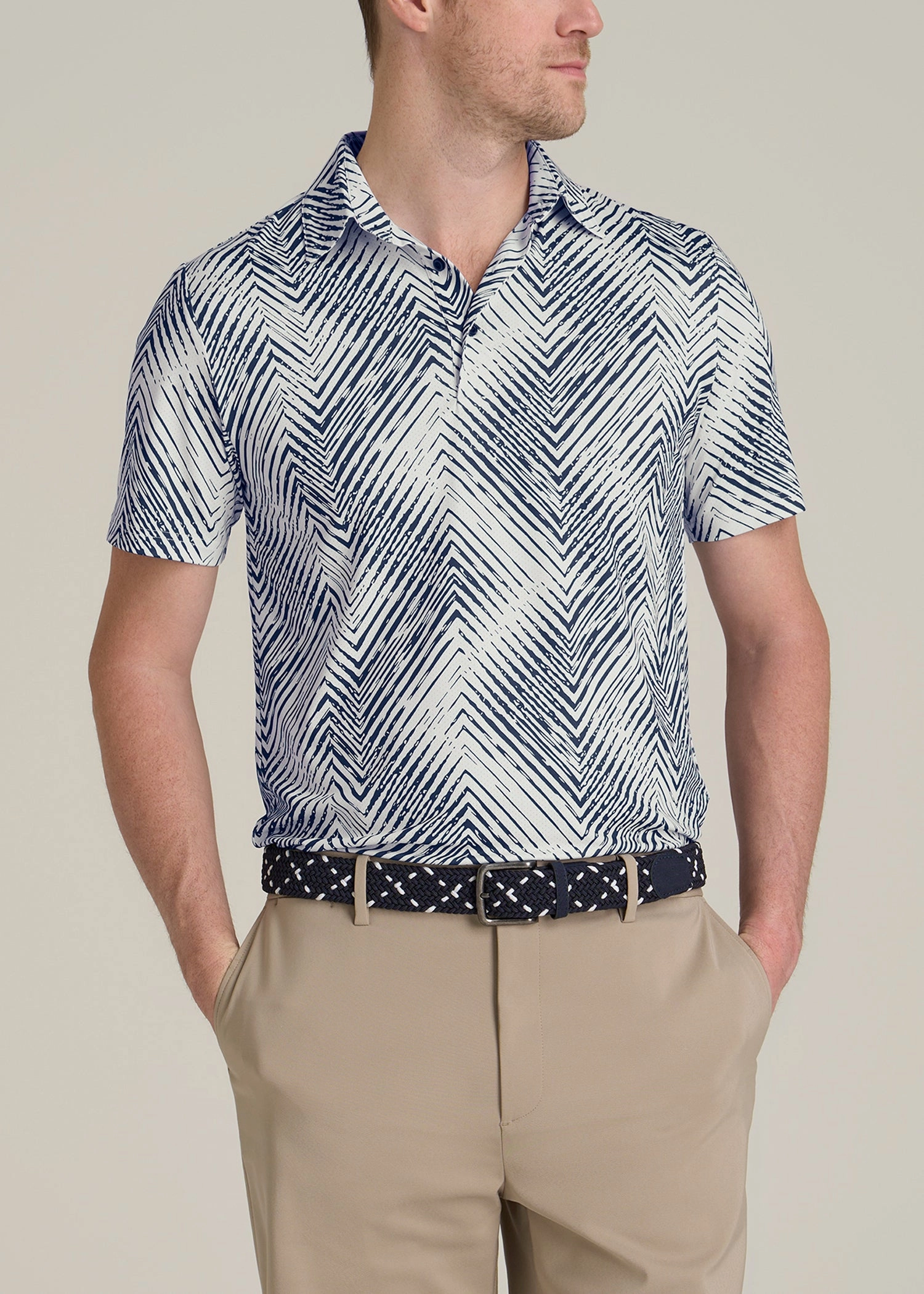 Golf Performance Tall Men's Polo Shirt in Navy Chevron Effortless Layer Modern Cut