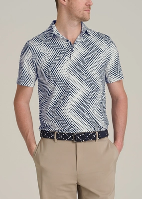 Golf Performance Tall Men's Polo Shirt in Navy Chevron Durable Double Stitching Travel Essential