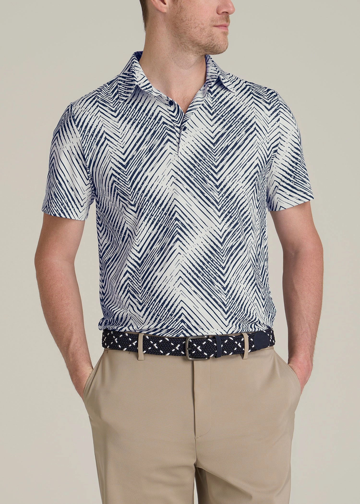 TearResistant Fiber Golf Performance Tall Men's Polo Shirt in Navy Chevron