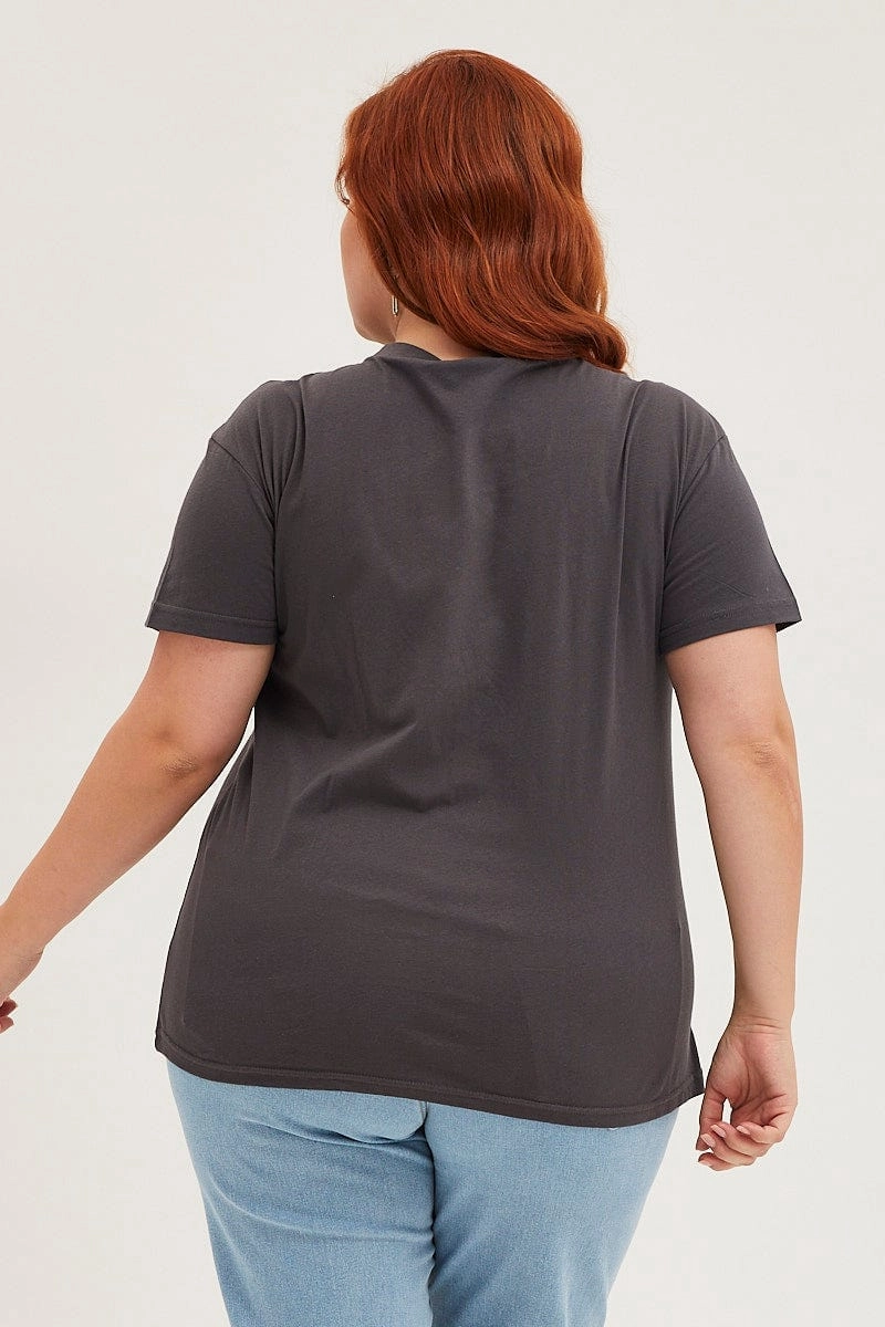 thermal Black Crop T-shirt Eagle Crew Neck Short Sleeve Semi