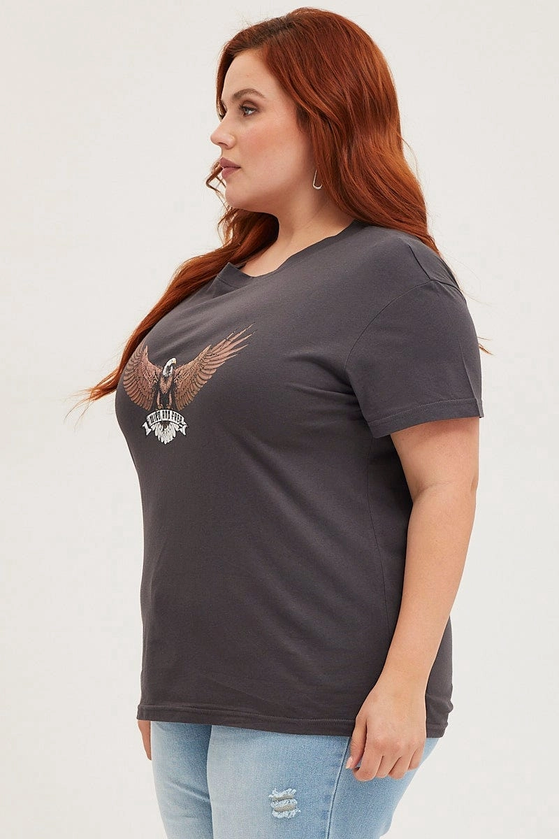 yoga clothing Black Crop T-shirt Eagle Crew Neck Short Sleeve Semi