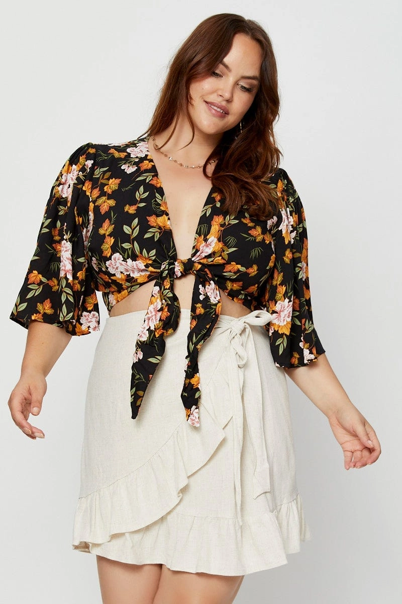 Beige Mini Wrap Skirt Linen Blend Ruffle Hem Summer Outfit Suede Feel