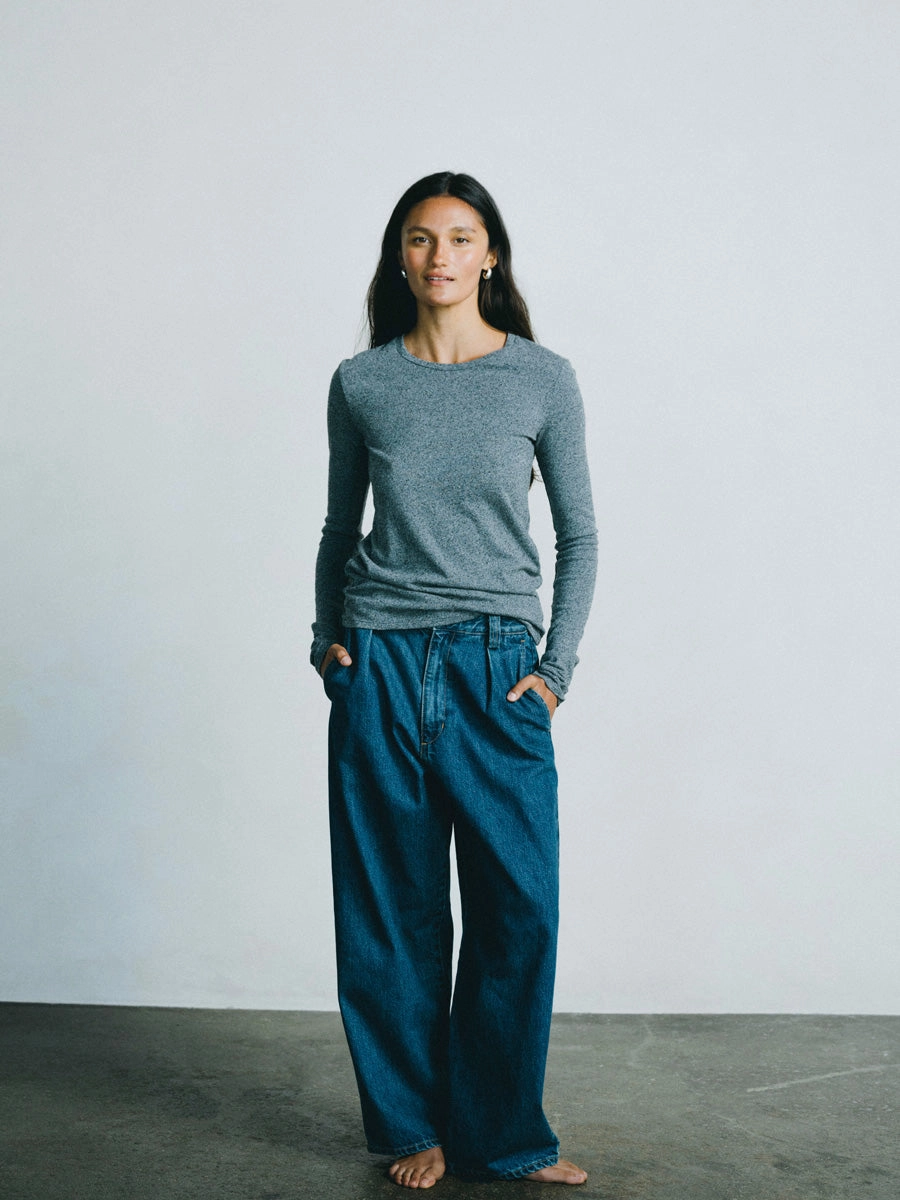 Comfortable Layer Cotton Blend Classic Long Sleeve, Regen Silk Noil Jersey, Charcoal Heather