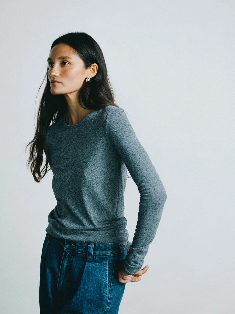 Non Iron Fabric Classic Long Sleeve, Regen Silk Noil Jersey, Charcoal Heather