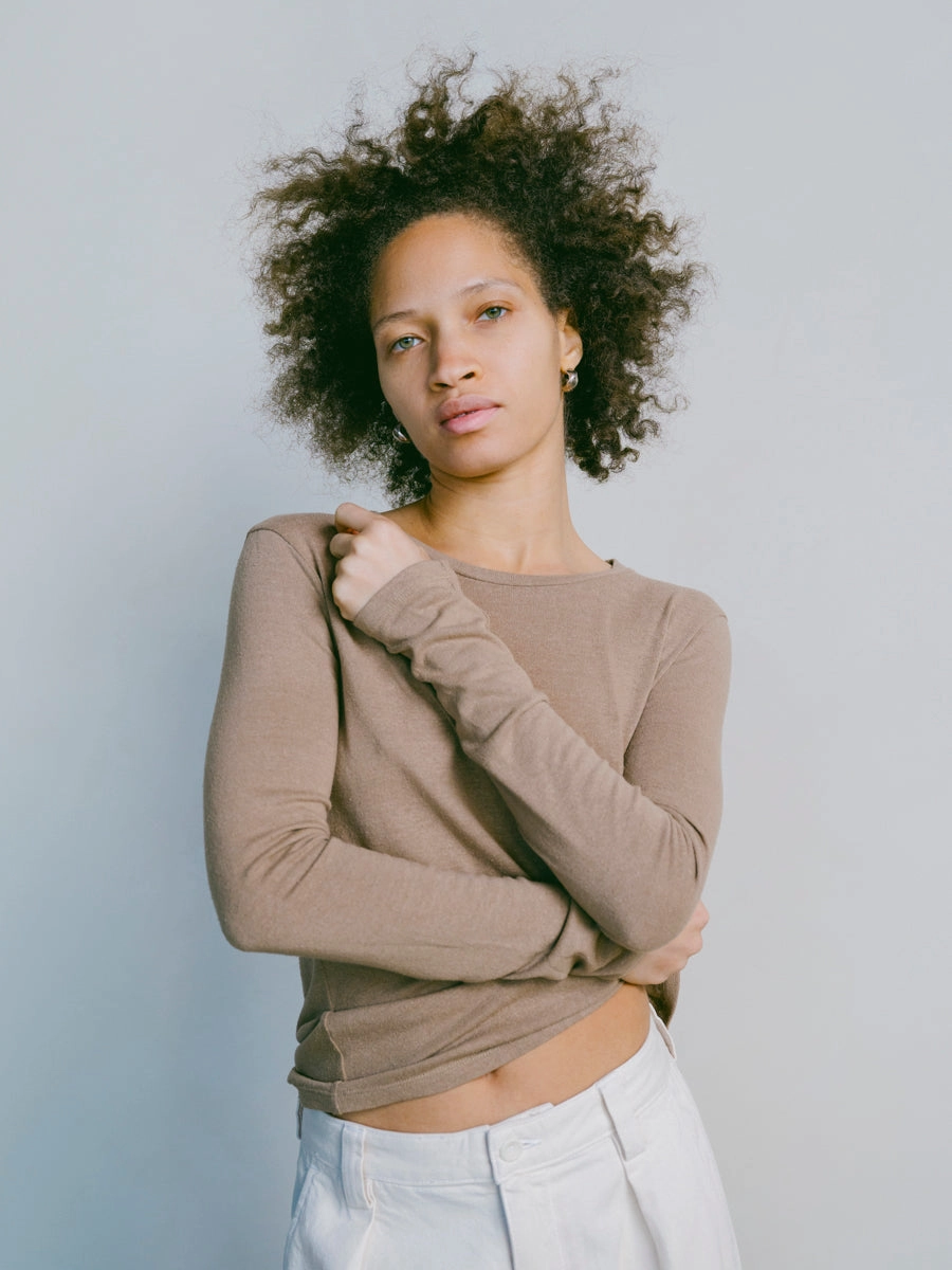 Timeless Top Timeless Must-Have Classic Long Sleeve, Regen Silk Noil Jersey, Tea
