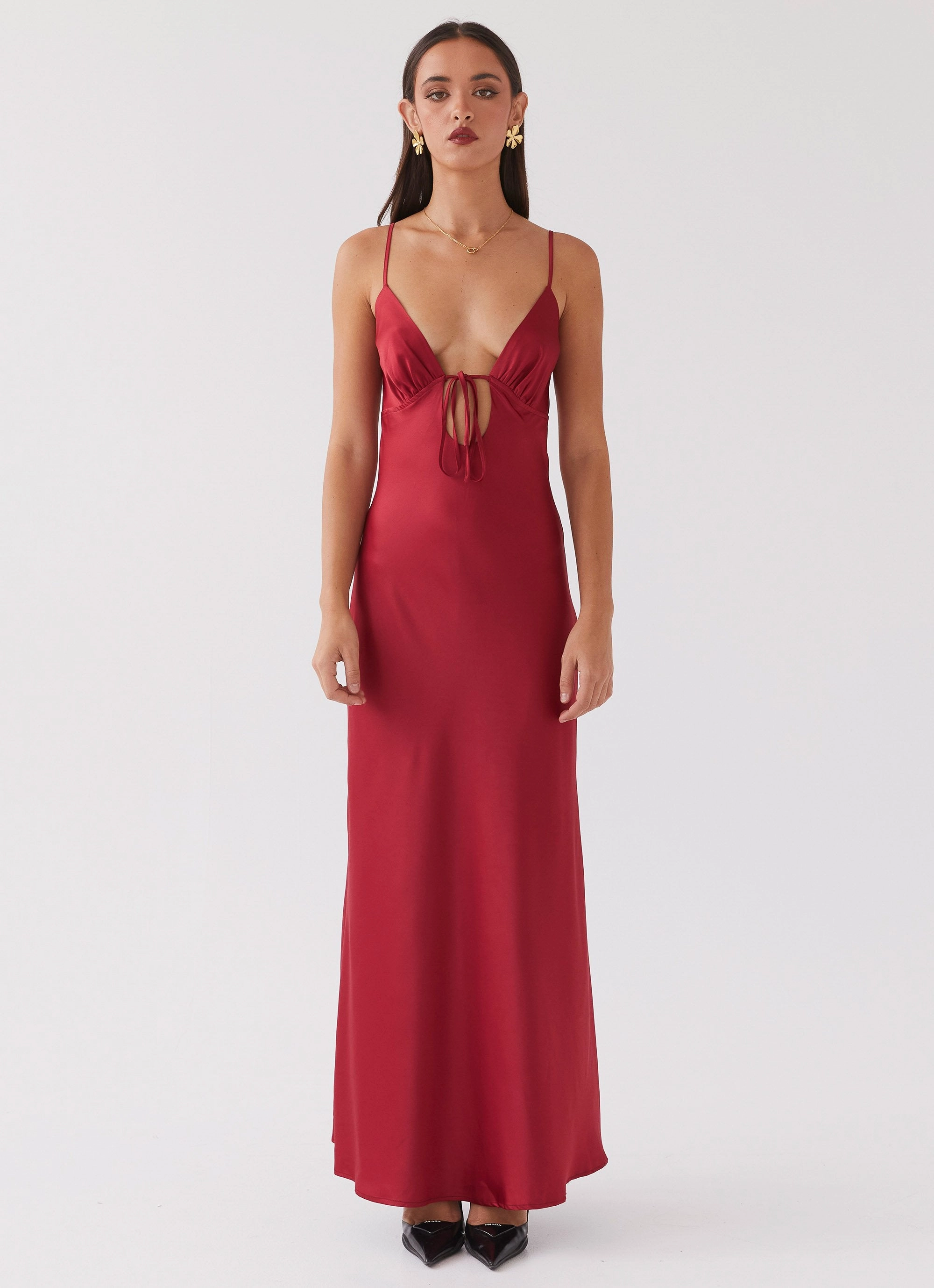 Flora Satin Maxi Dress - Cherry Cafe Vibe