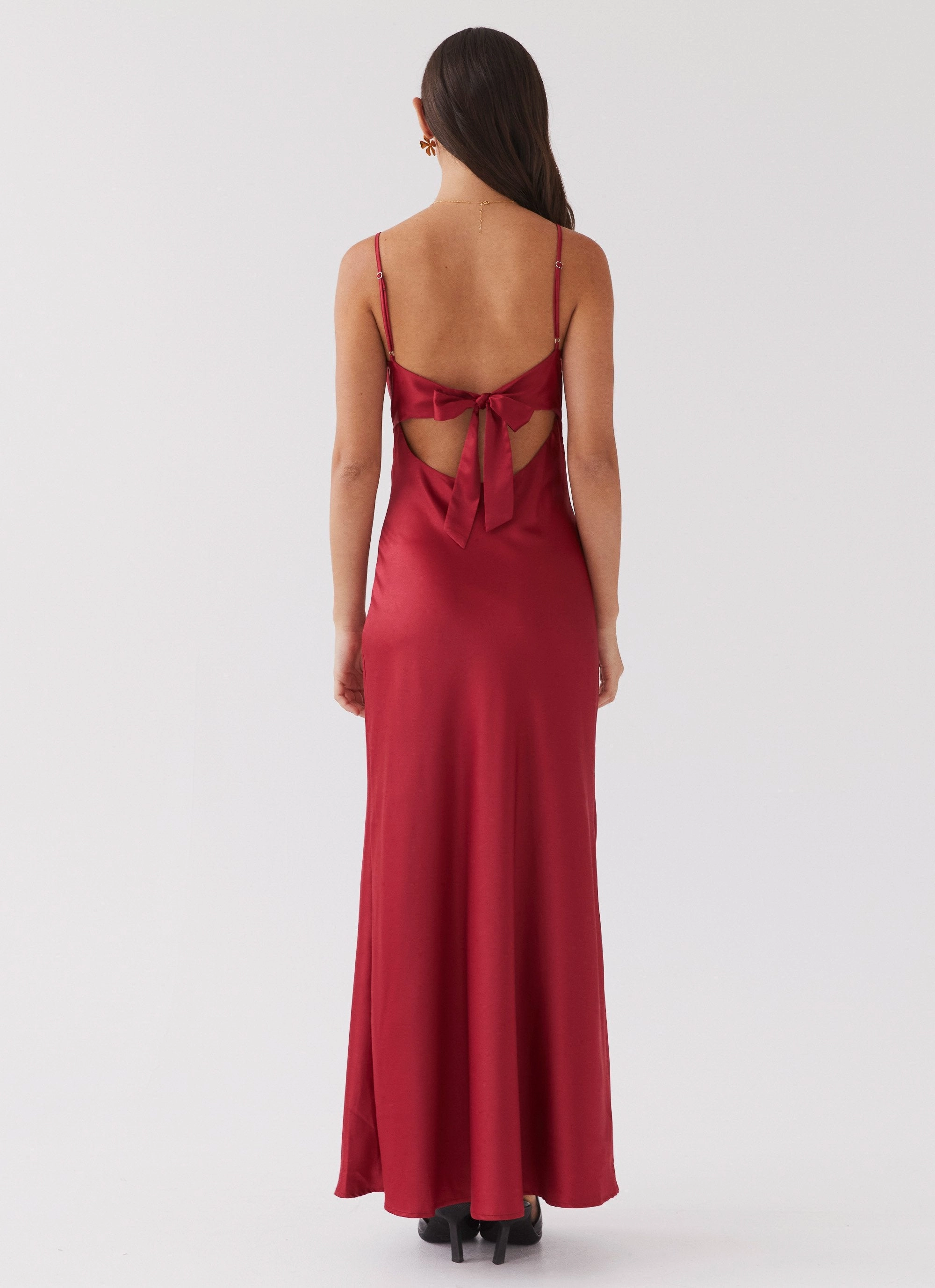 Relaxed and Elegant Clear Blush Flora Satin Maxi Dress - Cherry