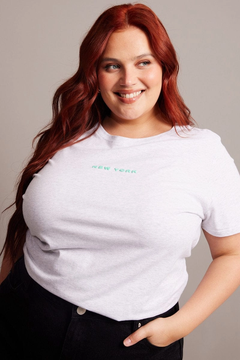 ethical Seasonal Comfort Style Grey Graphic T-shirt Short Sleeve Crew Neck