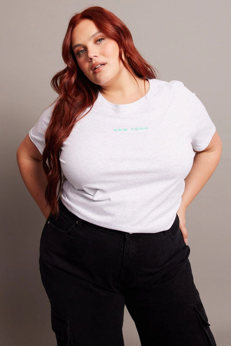 Grey Graphic T-shirt Short Sleeve Crew Neck Running Gear