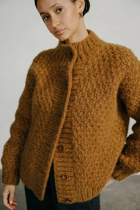 Bell Hand Knit Cardigan, Alpaca Blend, Fox Front Pocket Scoop neck