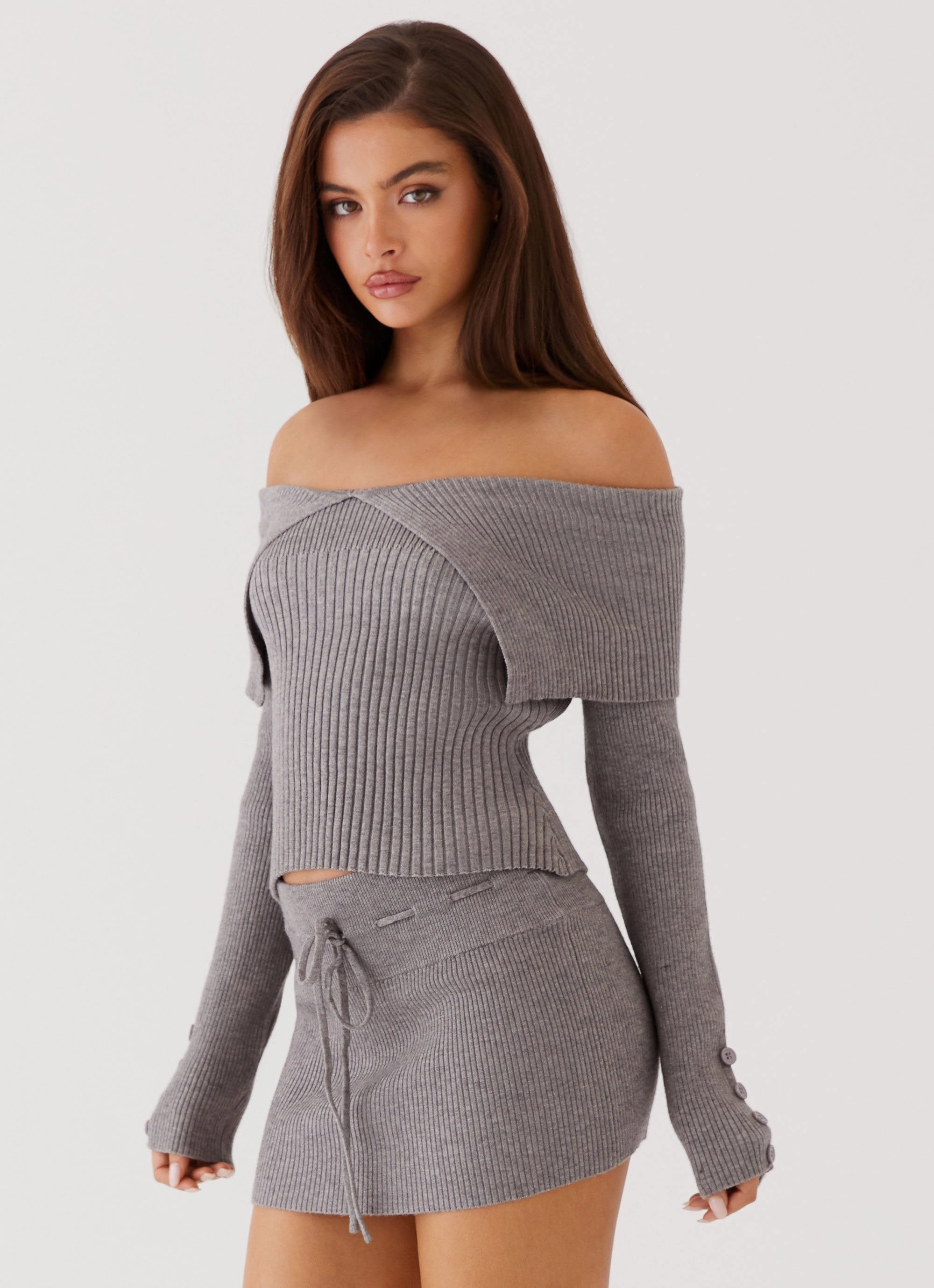 Frankie Arrow Knit Long Sleeve Top - Charcoal Low Profile Seam Construction Night - Wear