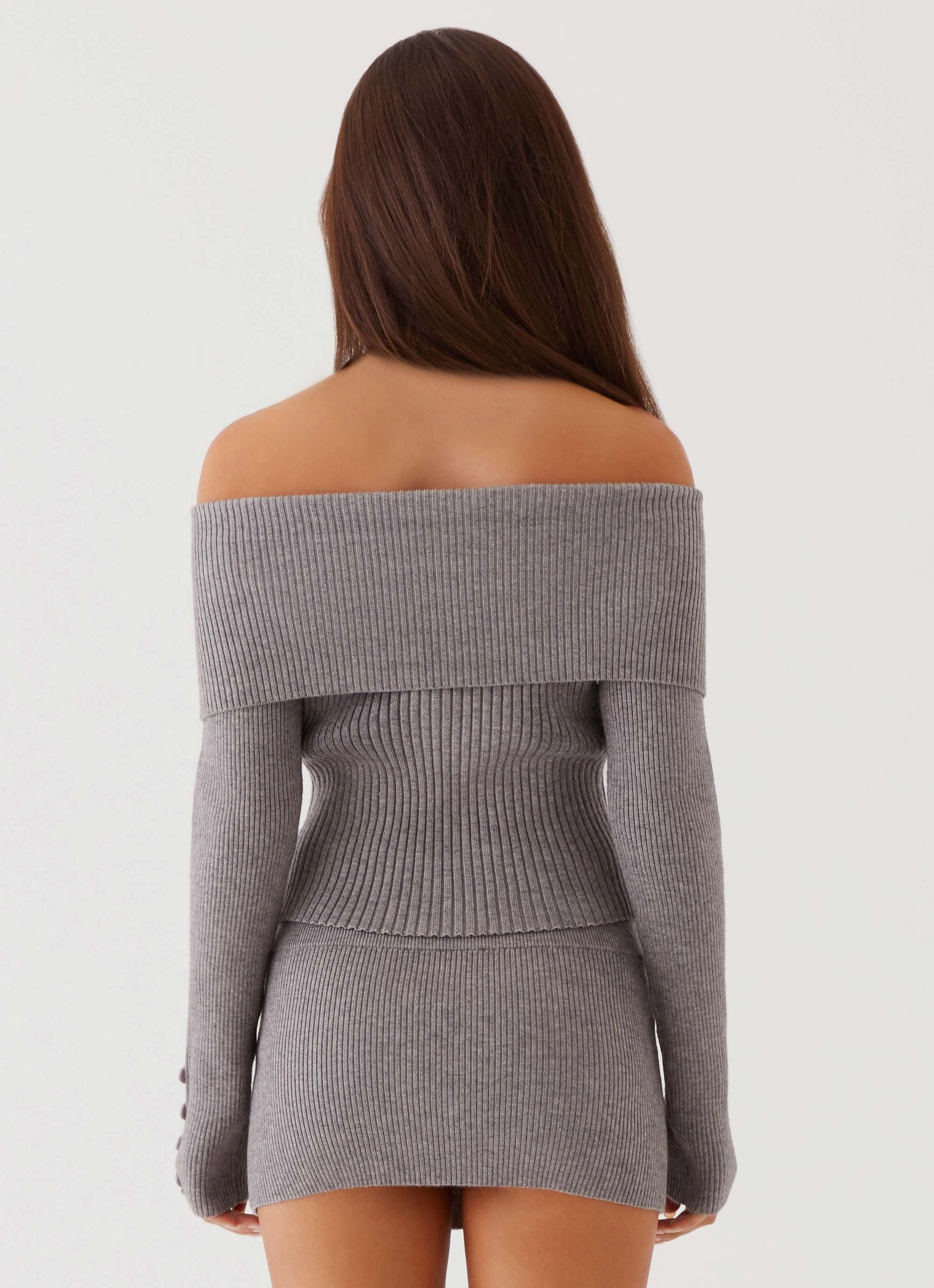 Chocolate Toy Frankie Arrow Knit Long Sleeve Top - Charcoal