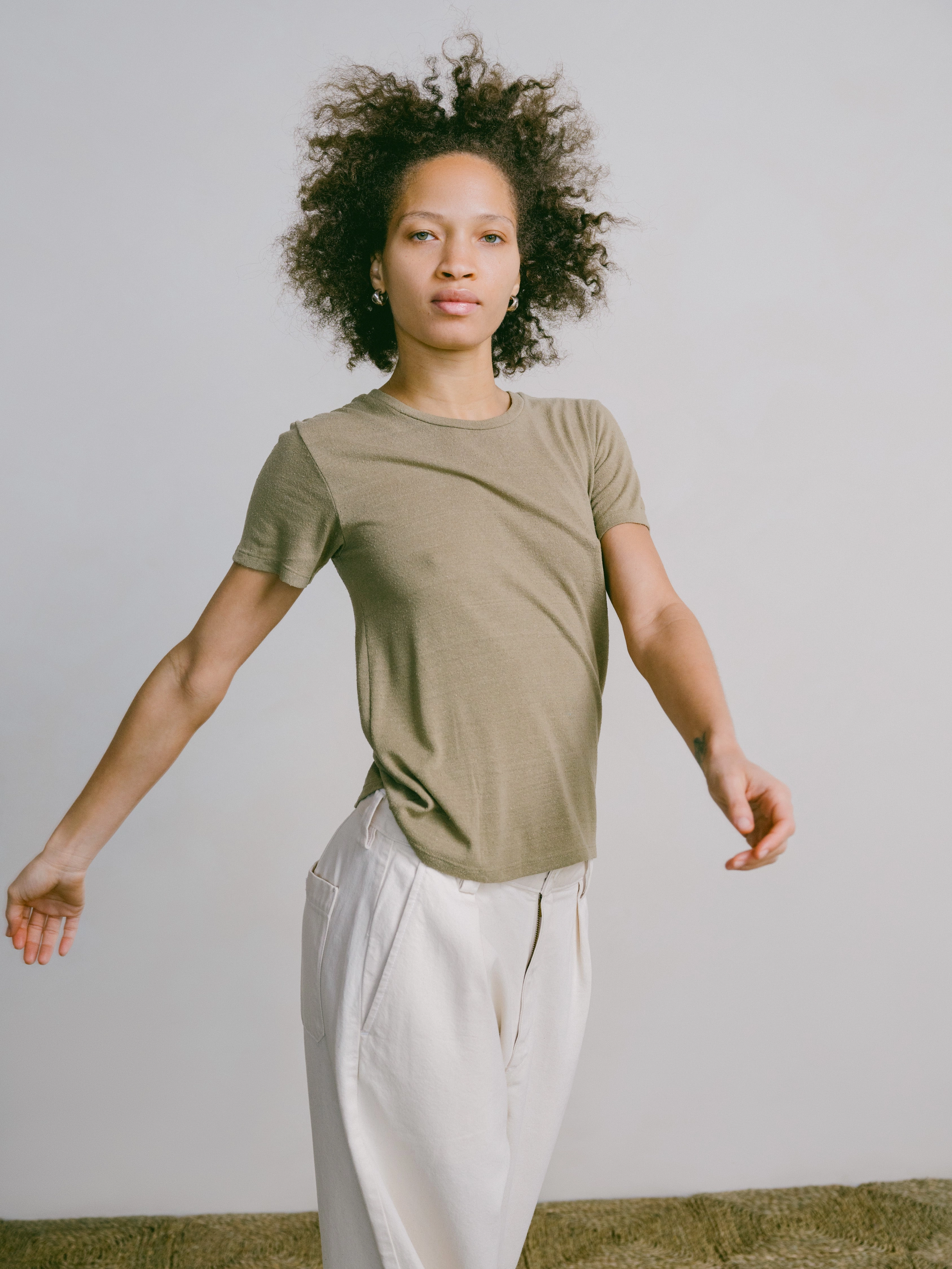 Classic Tee, Regen Silk Noil Jersey, Sage Microfiber texture