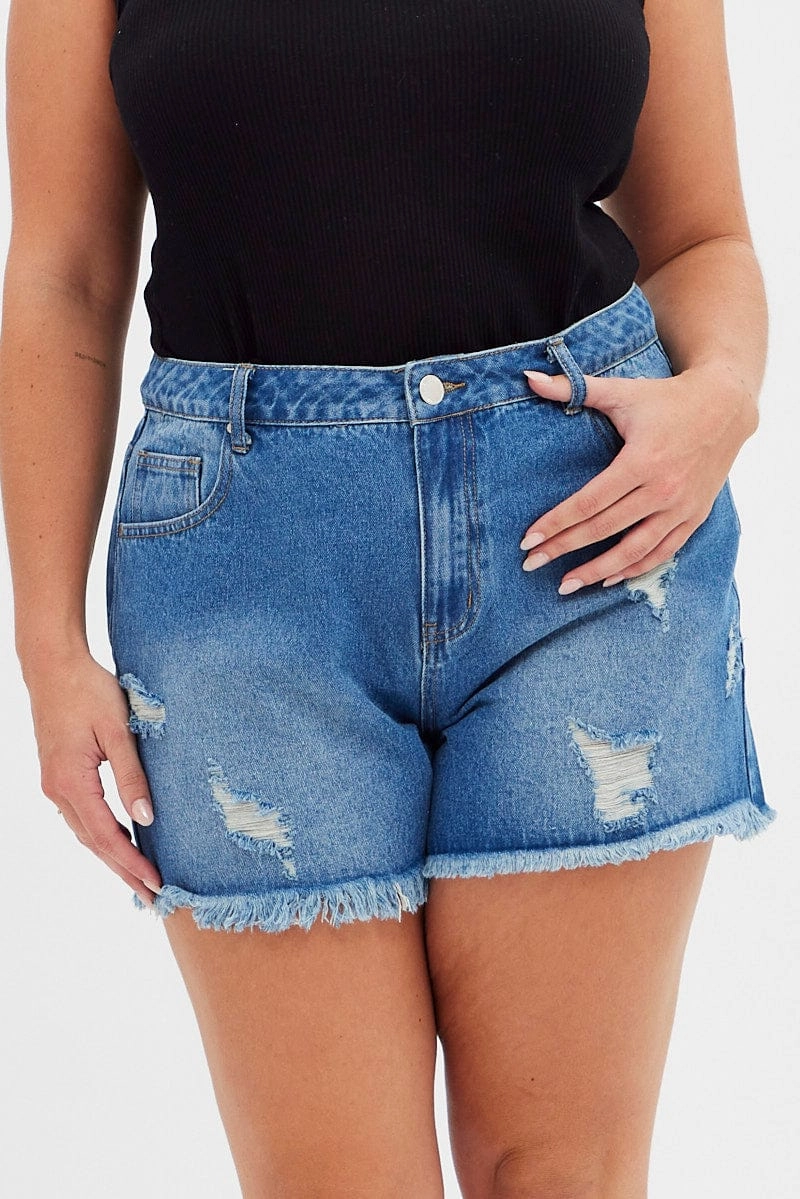 Blue Relaxed Denim Shorts High Rise surfing gear