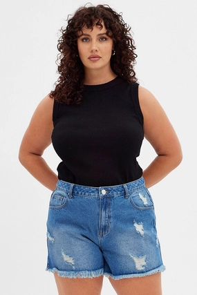 Classic Fit Blue Relaxed Denim Shorts High Rise