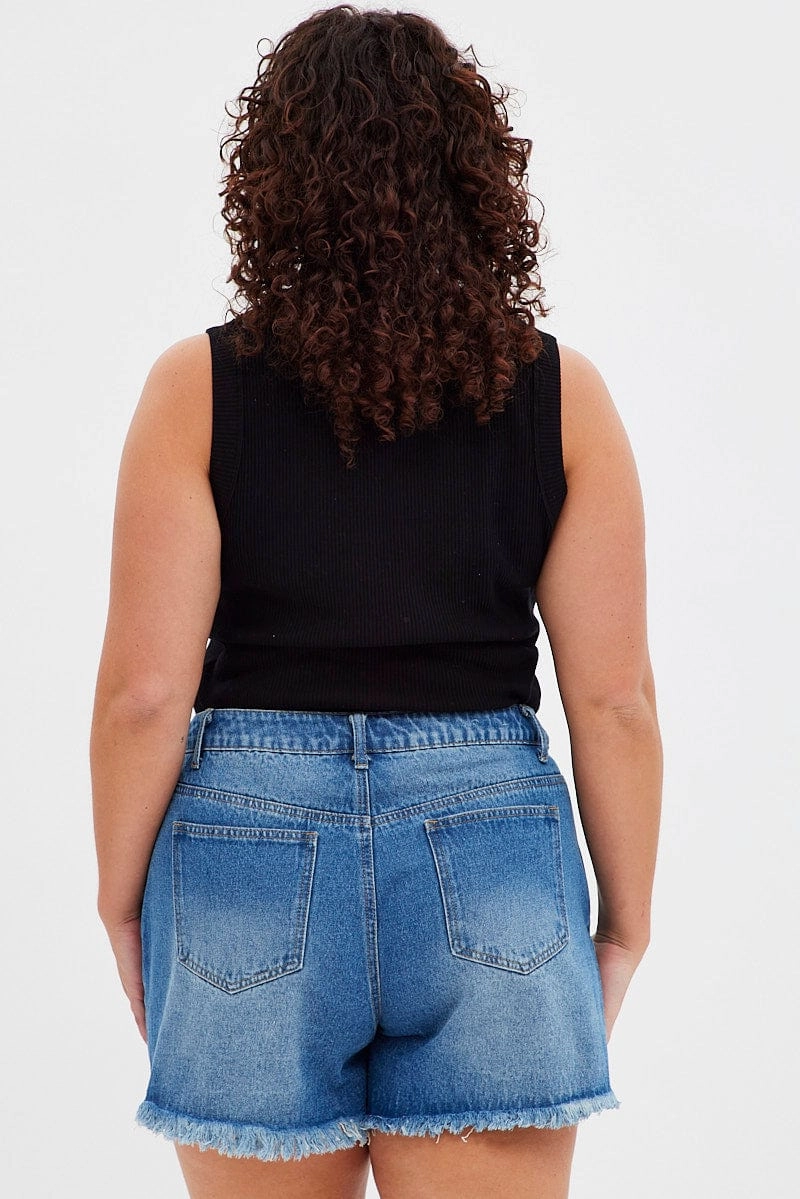 Heels Blue Relaxed Denim Shorts High Rise
