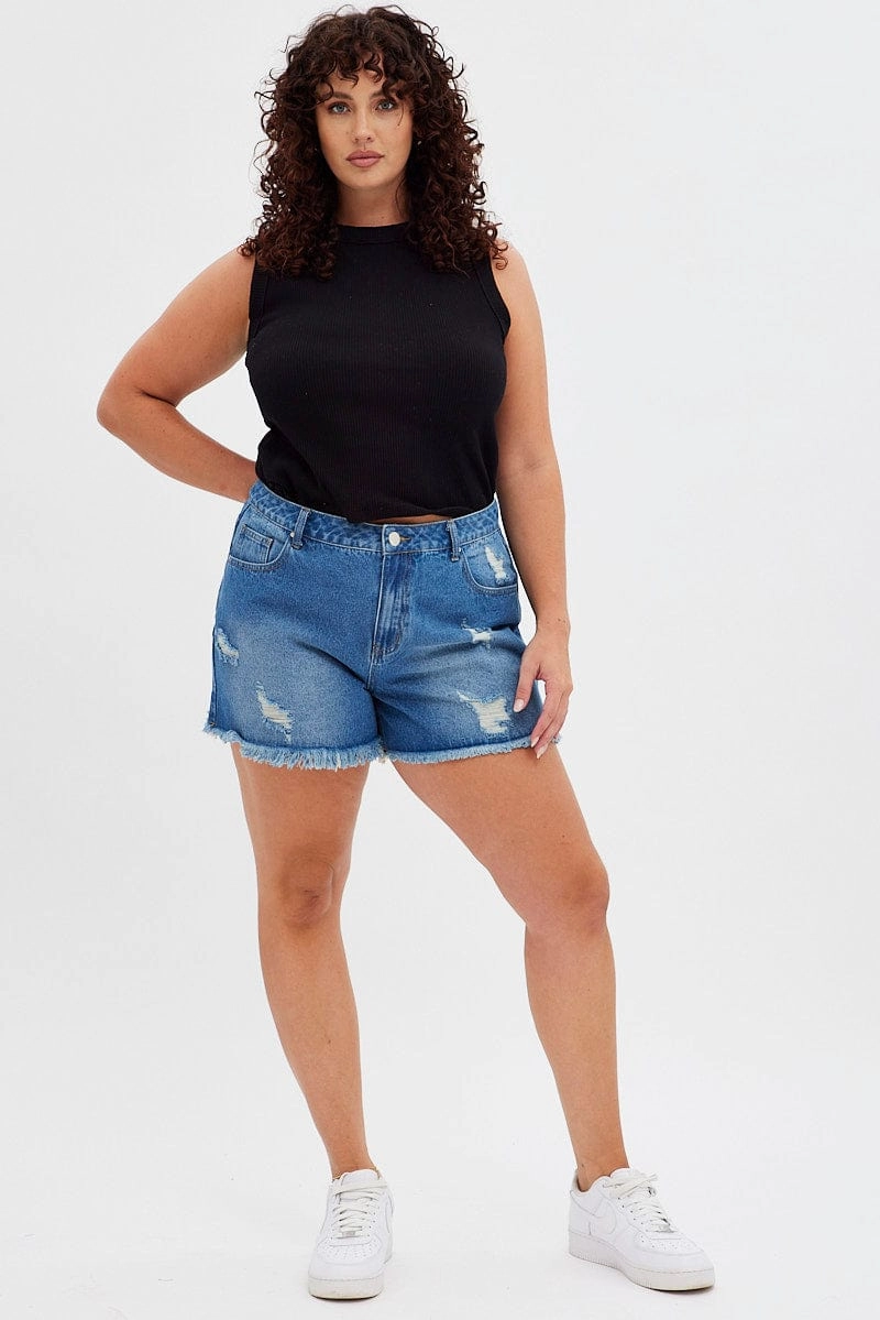 Blue Relaxed Denim Shorts High Rise Freestyle Comfort Soft Fabric
