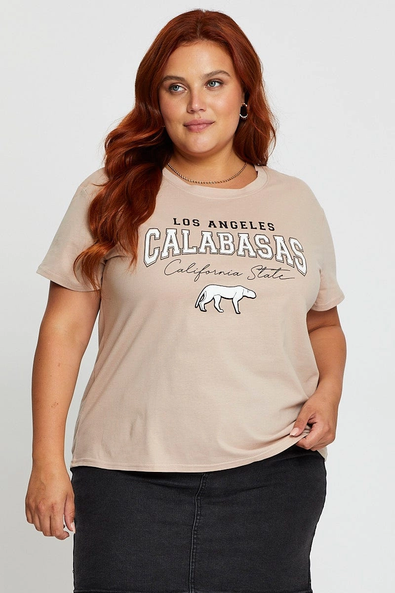 Pink Graphic T-shirt Calabasas Short Sleeve Cotton Breathable Design Wear