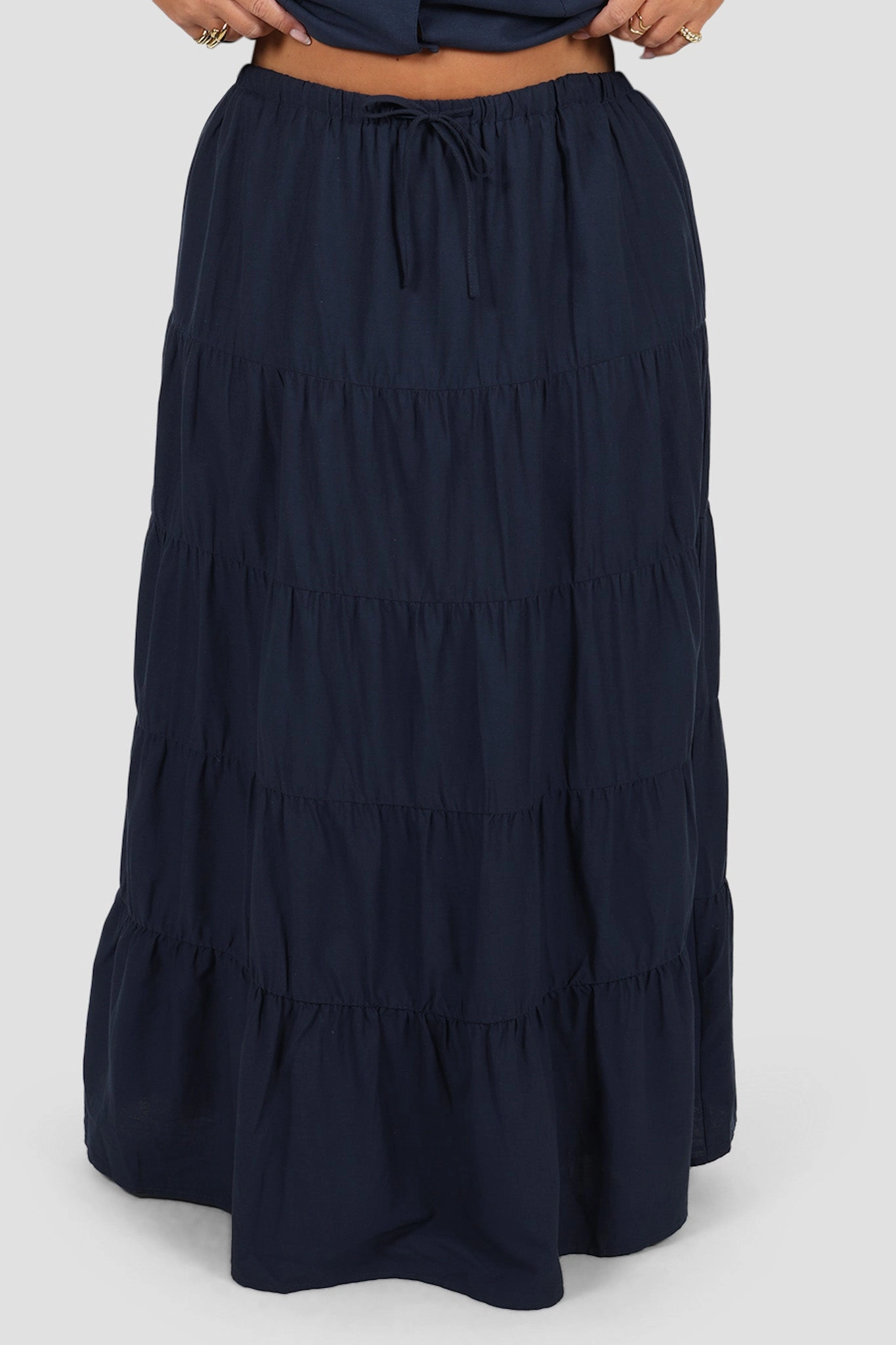 Reinforced Pockets ZYLA TIERED MAXI SKIRT NAVY